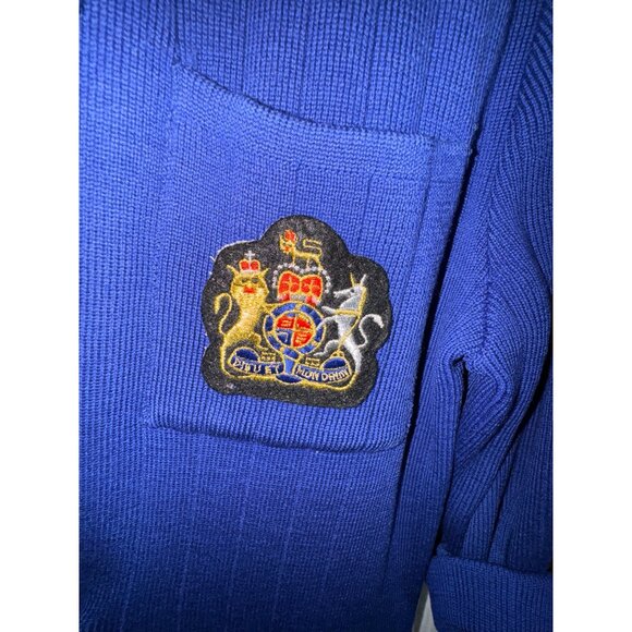 Harvé Benard Vintage Wool‎ Blazer Sweater Blue Medium Embroidered Crest College - Picture 5 of 7